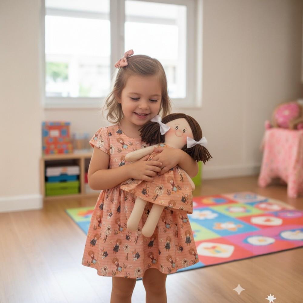 Vestido e boneca, estampa ursinho