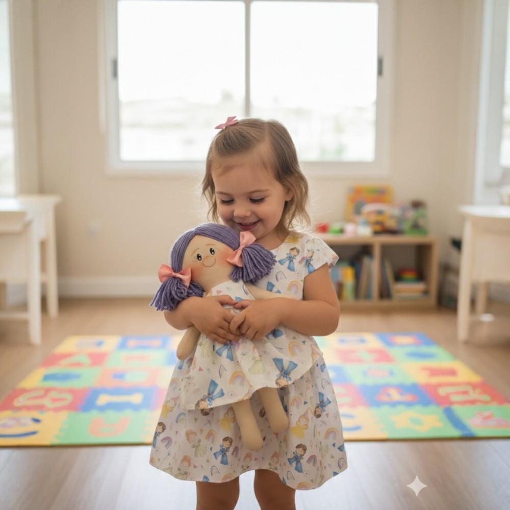 Vestido e boneca, estampa princesas