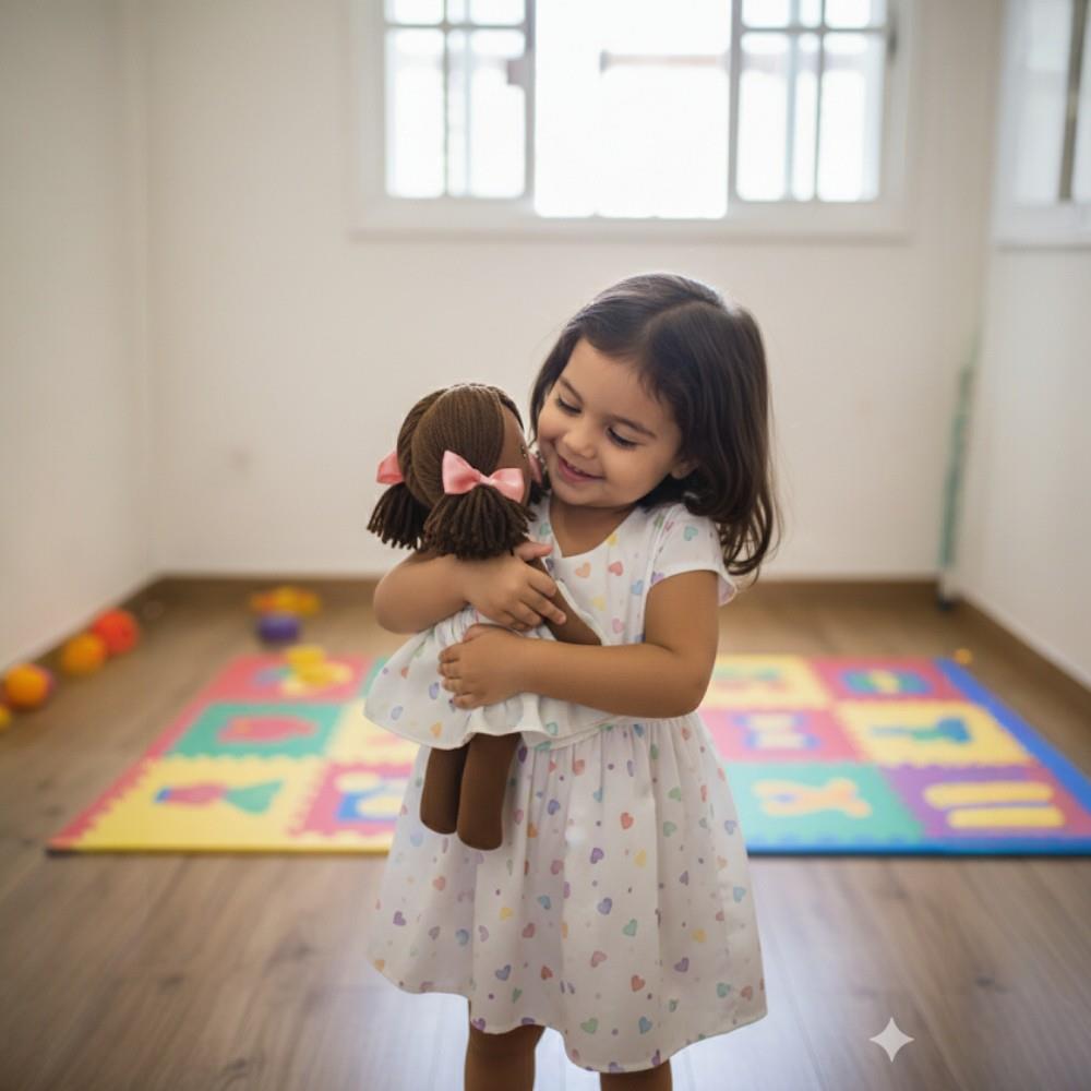 Vestido e boneca, estampa corações