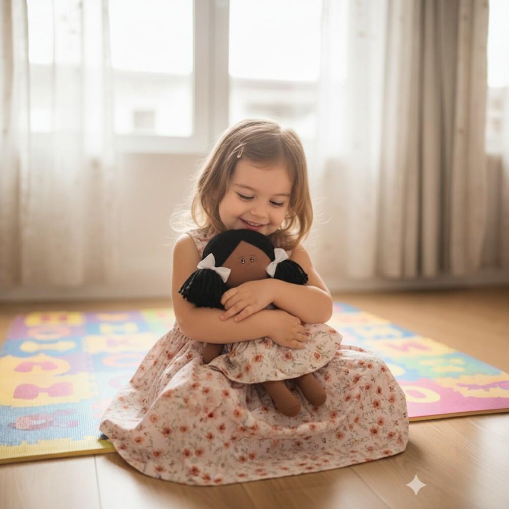 Vestido e boneca, estampa rosas