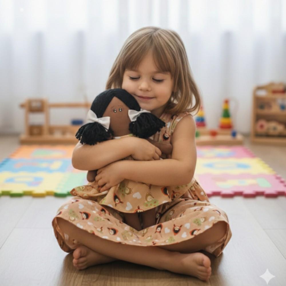 Vestido e boneca, estampa chapeuzinho rosto