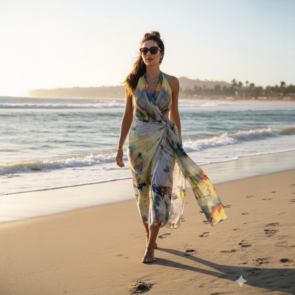 Canga musseline verde,  vermelho e amarelo