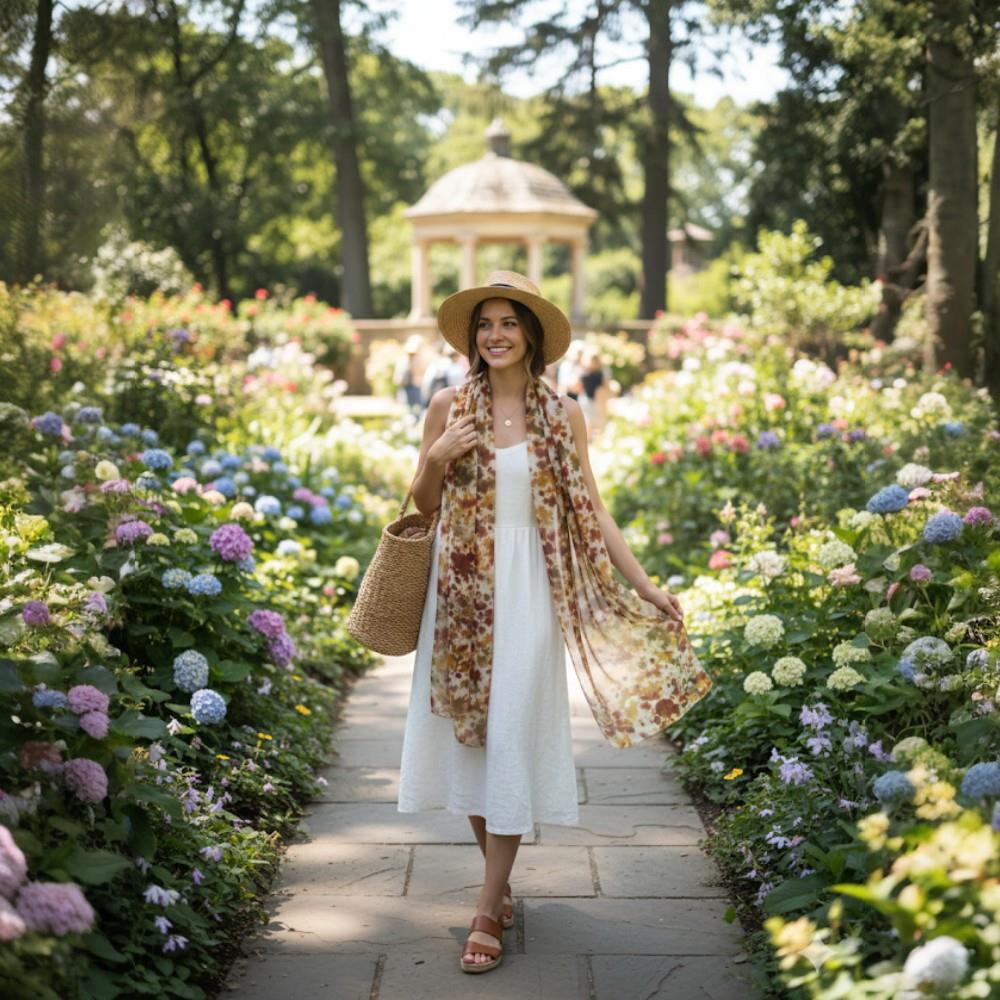 Echarpe Jardim de seda pura