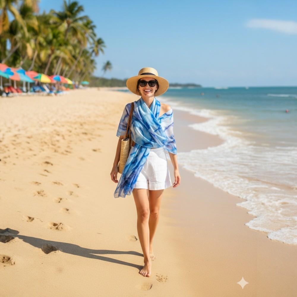 Echarpe musseline toque de seda azulado